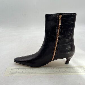 Brown Square Toe Ankle Boot Side Zipper Low Heel Short Booties Office Shoe